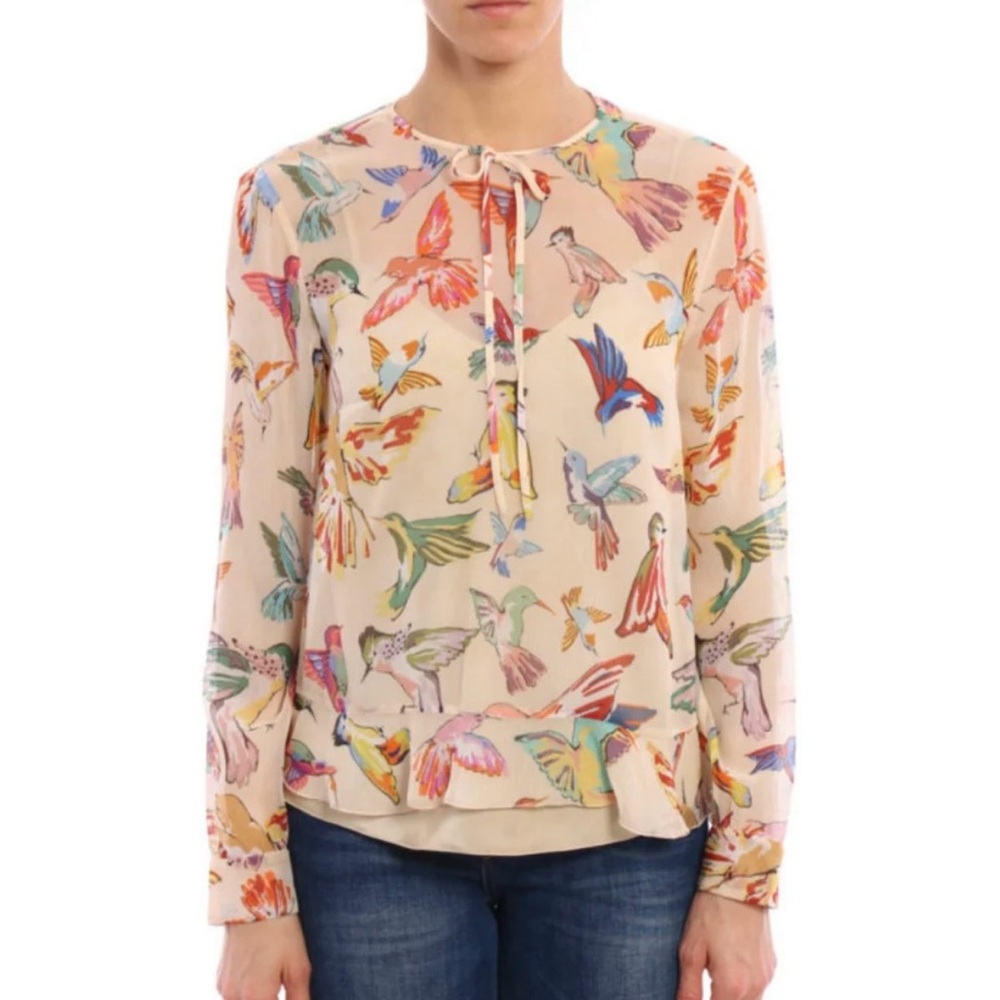Red Valentino Hummingbird Print Silk Blouse Size 44